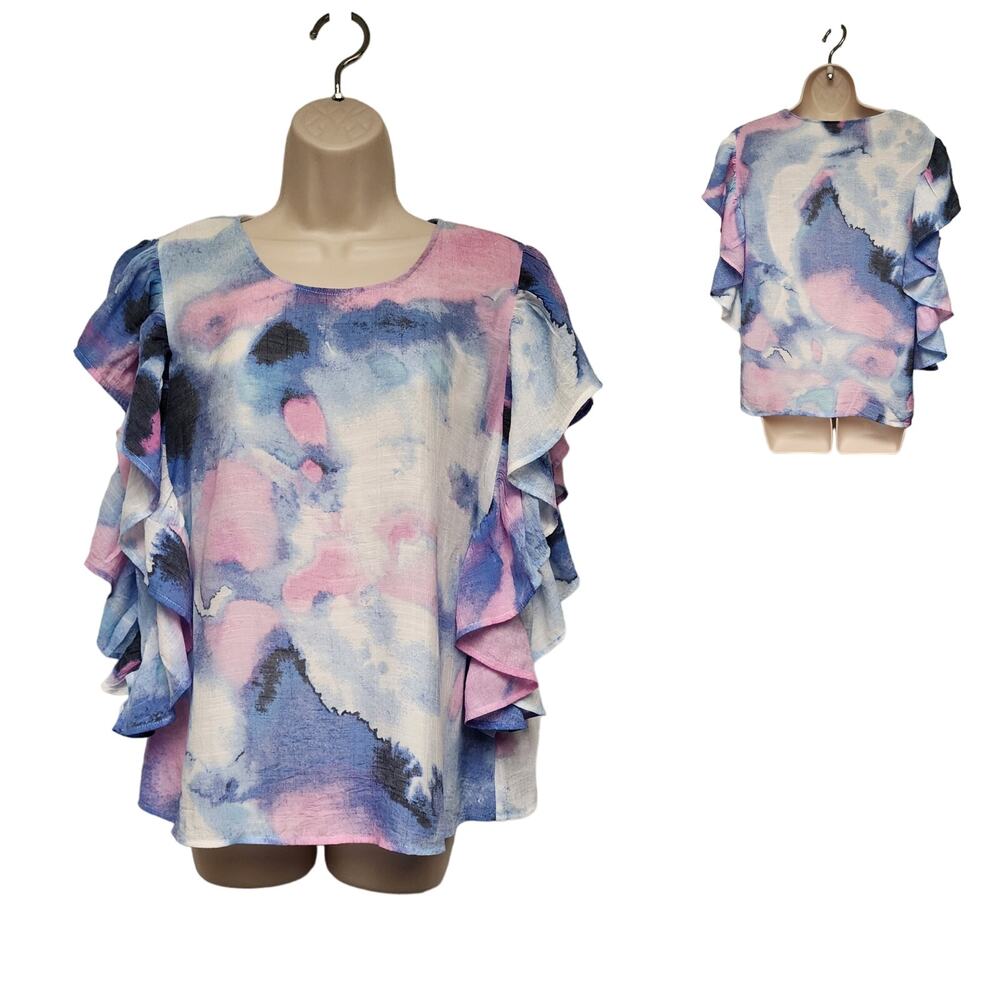 Zac & Rachel Tie Dye Round Neck Short Sleeve Blue/Pink Size Medium